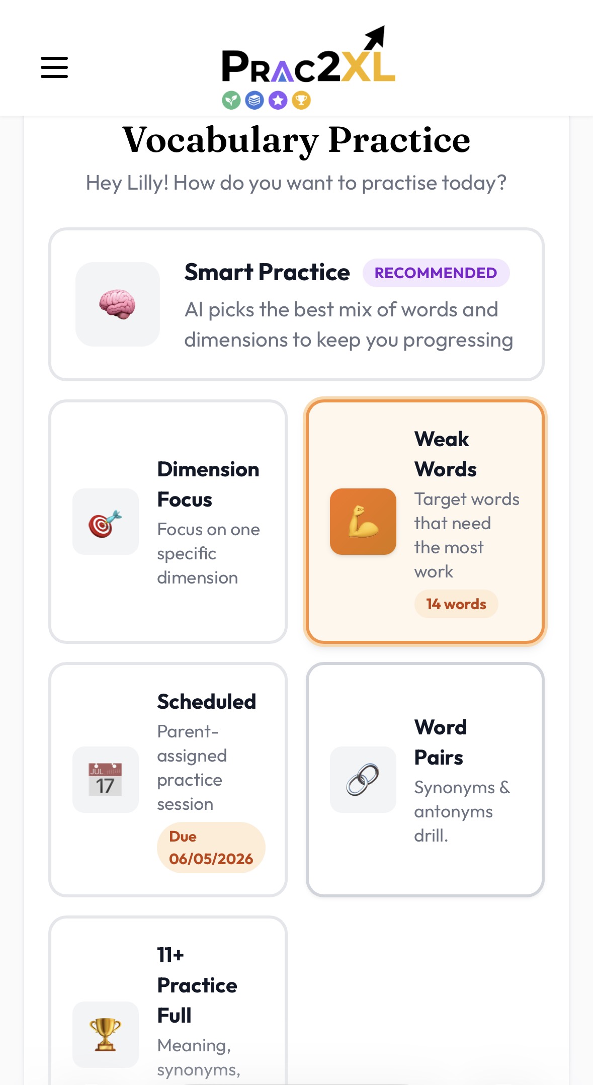 Vocab practice session